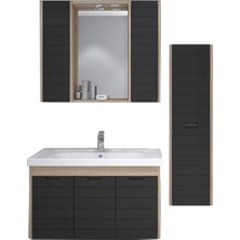 Denko Mostar 90 cm Banyo Dolabı Takımı ve Boy Dolabı-Siyah