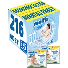Molfix Bebek Bezi Beden:5 (11-18 kg) Junior 216'lı + Islak Mendil 6'lı