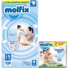 Molfix Bebek Bezi Beden:5 (11-18 kg) Junior 108'li + Islak Mendil 3'lü