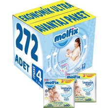 Molfix Bebek Bezi Beden:4 (7-14 kg) Maxi 272'li Adet + Islak Mendil 6'lı