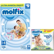 Molfix Bebek Bezi Beden:4 (7-14 kg) Maxi 136'lı + Islak Mendil 3'lü