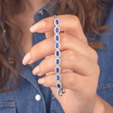 Miavi Silver 925 Ayar Gümüş Oval Safir Taşlı Asansörlü Bileklik