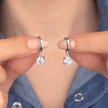 Miavi Silver 925 Ayar Gümüş Tek Taş Sallantılı Küpe