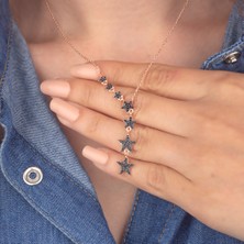 Miavi Silver 925 Ayar Gümüş Oniks Taşlı Sıralı Yıldızlar Kolye