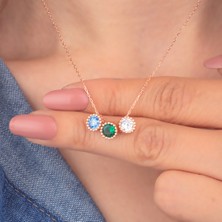 Miavi Silver 925 Ayar Gümüş Üçlü Yuvarlak Taşlı Kolye