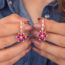 Miavi Silver 925 Ayar Gümüş Yakut Taşlı Nergis Çiçeği Küpe