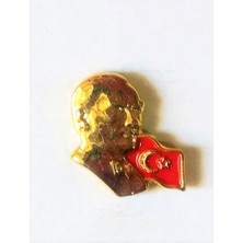 Ata Tanıtım Altın Kaplama Bayraklı Atatürk Büst Rozet 07AR. 24 Ayar Altın Kaplamadır.