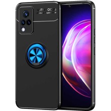 Kvy Vivo V21 Yüzüklü Manyetik Ravel Kılıf Siyah Mavi