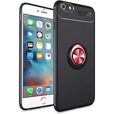 Kvy iPhone 6s Yüzüklü Manyetik Ravel Kılıf Siyah Kırmızı