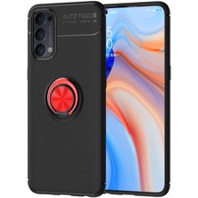 Kvy Oppo Reno 4 Yüzüklü Manyetik Ravel Kılıf Siyah Kırmızı