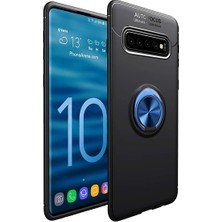 Kvy Samsung Galaxy S10 Yüzüklü Manyetik Ravel Kılıf Siyah Mavi