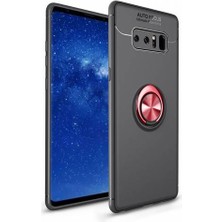 Kvy Samsung Galaxy Note 8 Yüzüklü Manyetik Ravel Kılıf Siyah Kırmızı