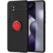 Kvy Xiaomi Mi Note 10 Lite Yüzüklü Manyetik Ravel Kılıf Siyah Kırmızı