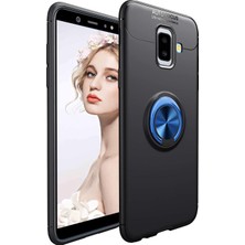 Kvy Samsung Galaxy  J6 Plus (SM-J610F) Yüzüklü Manyetik Ravel Kılıf Nano Ekran Koruyucu Full Setsiyah Mavi