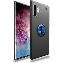 Kvy Samsung Galaxy Note 10 Plus Yüzüklü Manyetik Ravel Kılıf Siyah Mavi