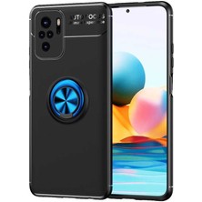 Kvy Xiaomi Redmi Note 10S Yüzüklü Manyetik Ravel Kılıf Siyah Mavi