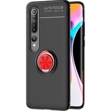 Kvy Xiaomi Mi 10 Yüzüklü Manyetik Ravel Kılıf Siyah Kırmızı