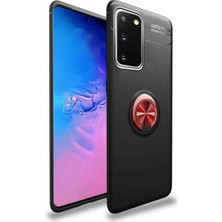 Kvy Samsung Galaxy S20 Plus Yüzüklü Manyetik Ravel Kılıf Siyah Kırmızı