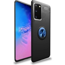 Kvy Samsung Galaxy S20 Plus Yüzüklü Manyetik Ravel Kılıf Siyah Mavi