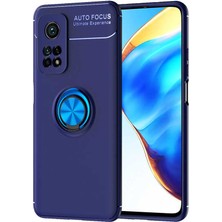 Kvy Xiaomi Mi 10T Pro Yüzüklü Manyetik Ravel Kılıf Mavi