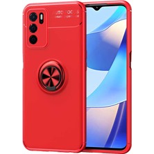 Kvy Oppo A16 Yüzüklü Manyetik Ravel Kılıf Nano Ekran Koruyucu Full Setkırmızı