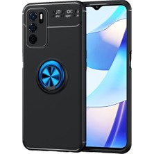 Kvy Oppo A16 Yüzüklü Manyetik Ravel Kılıf Nano Ekran Koruyucu Full Setsiyah Mavi