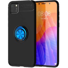 Kvy Huawei Y5P Yüzüklü Manyetik Ravel Kılıf Nano Ekran Koruyucu Full Setsiyah Mavi