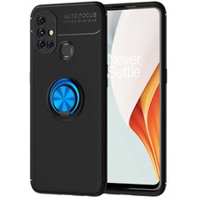 Kvy One Plus Nord N10 5g Yüzüklü Manyetik Ravel Kılıf Siyah Mavi
