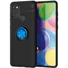 Kvy Samsung Galaxy A31 Yüzüklü Manyetik Ravel Kılıf Nano Ekran Koruyucu Full Setsiyah Mavi