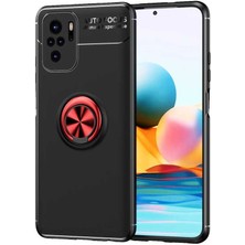Kvy Xiaomi Redmi Note 10 Yüzüklü Manyetik Ravel Kılıf Siyah Kırmızı