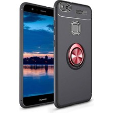 Kvy Huawei P9 Lite 2017 Yüzüklü Manyetik Ravel Kılıf Nano Ekran Koruyucu Full Setsiyah Kırmızı