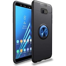 Kvy Samsung Galaxy  J4 Core (SM-J410F) Yüzüklü Manyetik Ravel Kılıf Nano Ekran Koruyucu Full Setsiyah Mavi