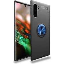 Kvy Samsung Galaxy Note 10 Yüzüklü Manyetik Ravel Kılıf Nano Ekran Koruyucu Full Setsiyah Mavi