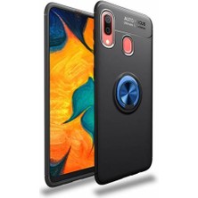 Kvy Samsung Galaxy A30 Yüzüklü Manyetik Ravel Kılıf Nano Ekran Koruyucu Full Setsiyah Mavi