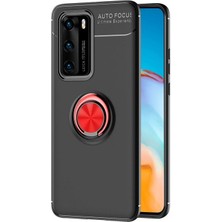 Kvy Huawei P40 Yüzüklü Manyetik Ravel Kılıf Nano Ekran Koruyucu Full Setsiyah Kırmızı