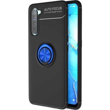 Kvy Oppo Reno3 Yüzüklü Manyetik Ravel Kılıf Siyah Mavi