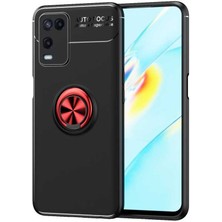 Kvy Oppo A54 Yüzüklü Manyetik Ravel Kılıf Nano Ekran Koruyucu Full Setsiyah Kırmızı