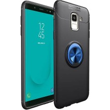 Kvy Samsung Galaxy  J6 (SM-J600F) Yüzüklü Manyetik Ravel Kılıf Nano Ekran Koruyucu Full Setsiyah Mavi