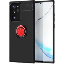 Kvy Samsung Galaxy Note 20 Ultra Yüzüklü Manyetik Ravel Kılıf Siyah Kırmızı