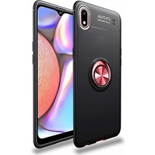 Kvy Samsung Galaxy A10 Yüzüklü Manyetik Ravel Kılıf Nano Ekran Koruyucu Full Setsiyah Kırmızı