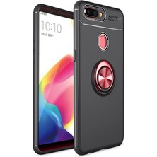 Kvy Oppo A12 Yüzüklü Manyetik Ravel Kılıf Nano Ekran Koruyucu Full Setsiyah Kırmızı
