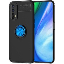 Kvy Oppo Reno3 Pro Yüzüklü Manyetik Ravel Kılıf Nano Ekran Koruyucu Full Setsiyah Mavi