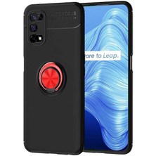 Kvy Realme 7 Pro Yüzüklü Manyetik Ravel Kılıf Nano Ekran Koruyucu Full Setsiyah Kırmızı