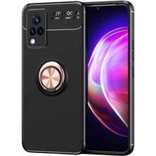Kvy Vivo V21 Yüzüklü Manyetik Ravel Kılıf Siyah Bronz
