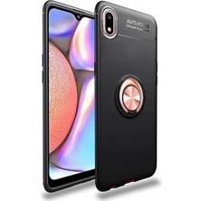 Kvy Samsung Galaxy A10 Yüzüklü Manyetik Ravel Kılıf Siyah Bronz