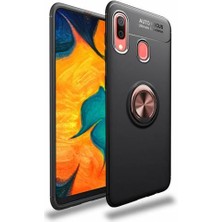 Kvy Samsung Galaxy A20 Yüzüklü Manyetik Ravel Kılıf Siyah Bronz