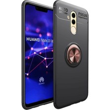 Kvy Huawei Mate 20 Lite Yüzüklü Manyetik Ravel Kılıf Siyah Bronz