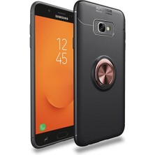 Kvy Samsung Galaxy  J7 Prime Yüzüklü Manyetik Ravel Kılıf Siyah Bronz