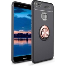 Kvy Huawei P9 Lite 2017 Yüzüklü Manyetik Ravel Kılıf Siyah Bronz
