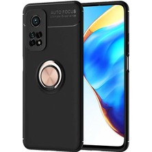 Kvy Xiaomi Mi 10T Pro Yüzüklü Manyetik Ravel Kılıf Siyah Bronz